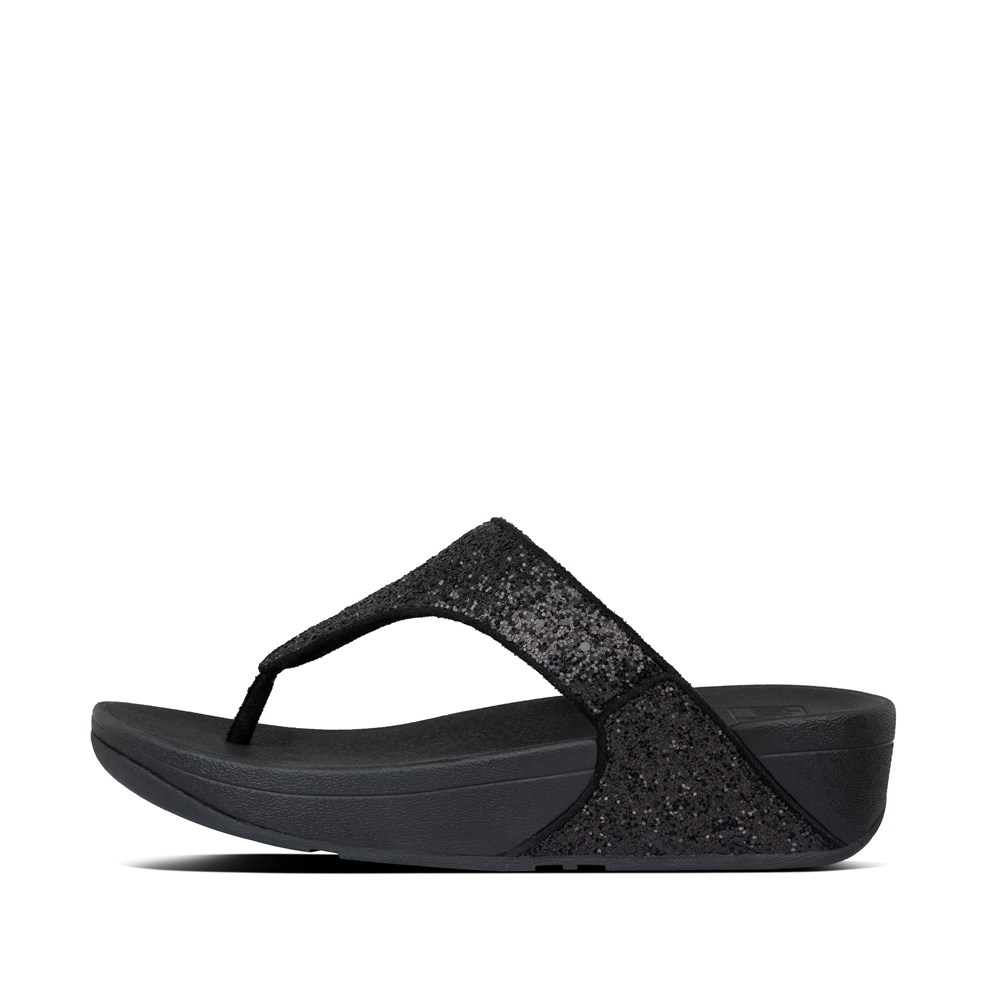 Fitflop Womens Sandals Black - Lulu Glitter Toe-post - 51LFGNHJX